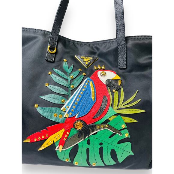 PRADA Black Nylon Tessuto Medium Parrot Tote Shoulder Bag - Picture 4 of 10